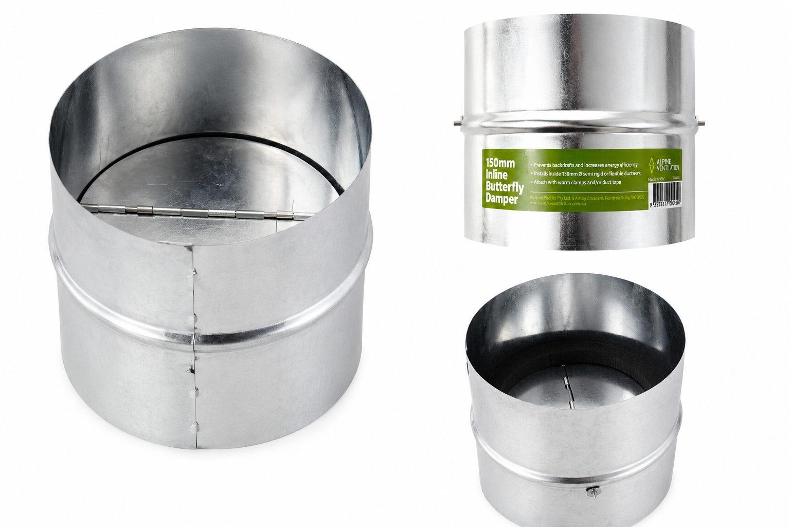 Inline Butterfly Damper 150mm Baffle